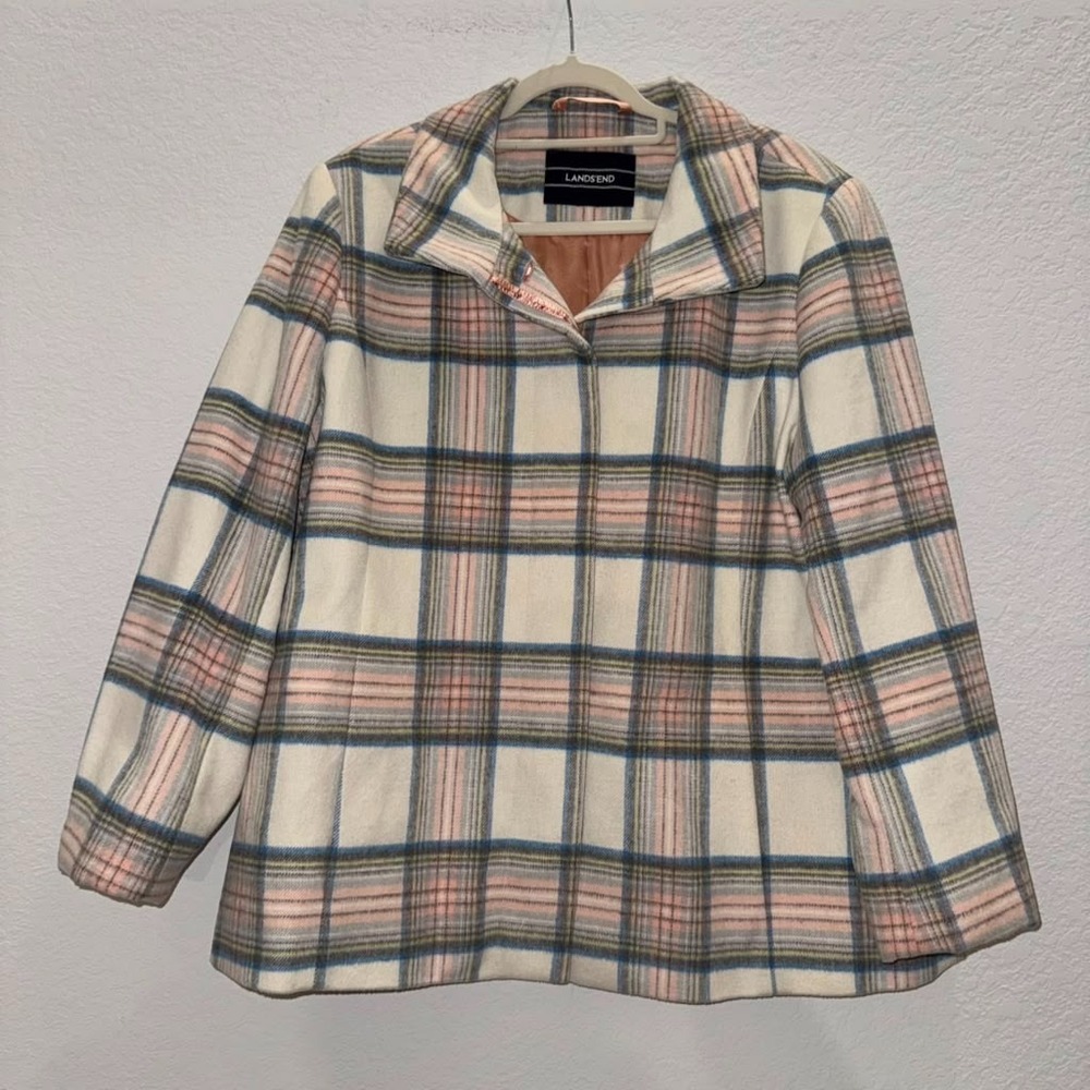 Lands' End Womens Sz L-XL Pastel Plaid Coat Winter Jacket Preppy Luxury Academia - Picture 6 of 13